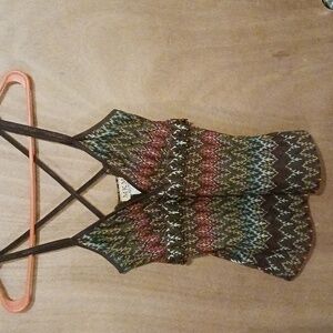 MKM Designer Med tank, lace with beading, but lined at chest, brown